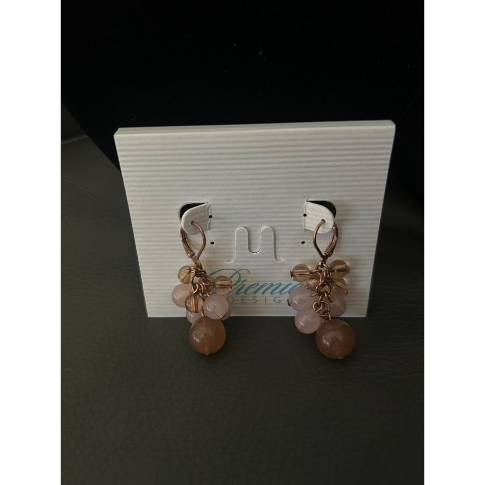 Premiere Design Rose Gold Colored Pink Beaded Drop Earrings